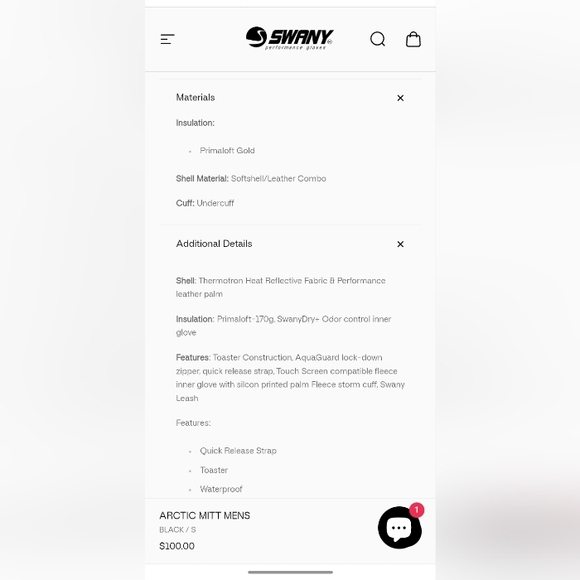 Swany Arctic Mitt Sleek Black Men's Gloves - Picture 13 of 13